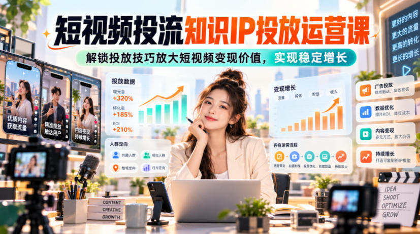 短视频投流知识IP投放运营课,解锁投放技巧放大短视频变现价值,实现稳定增长-御文网