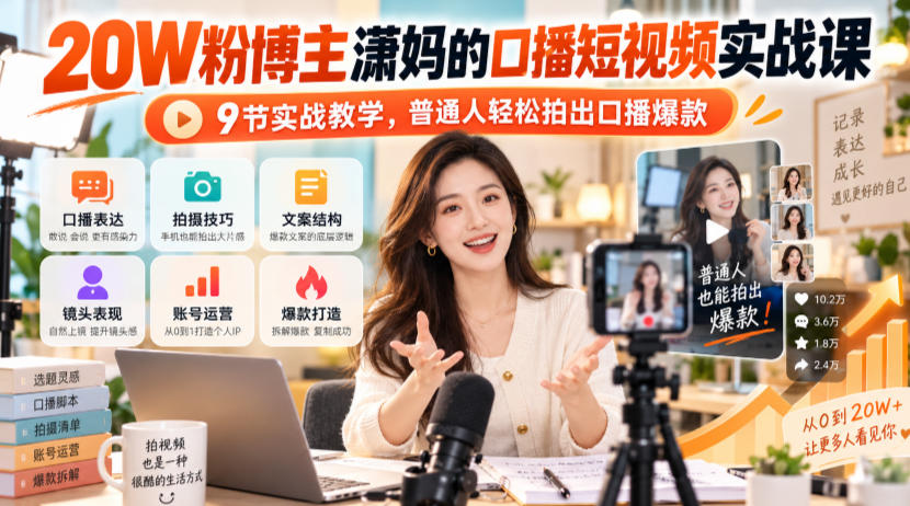 20W粉博主潇妈的口播短视频实战课,9节实战教学,普通人轻松拍出口播爆款-御文网