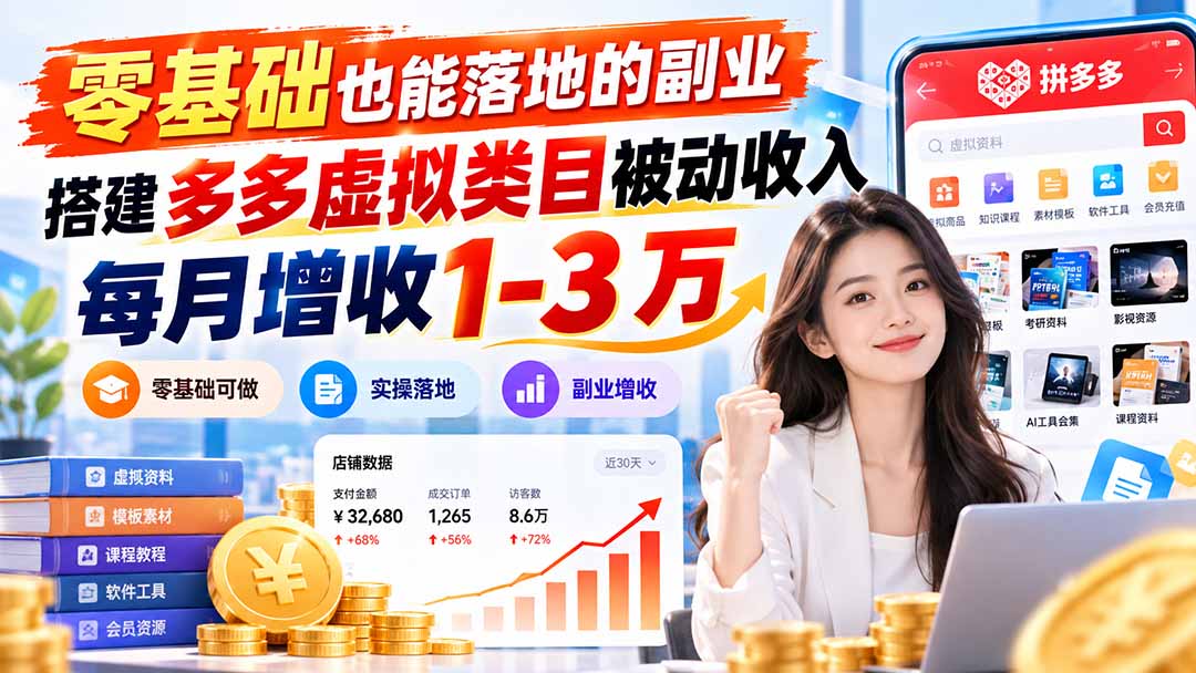零基础也能落地的副业，搭建多多虚拟类目被动收入，每月增收 1-3 万-御文网