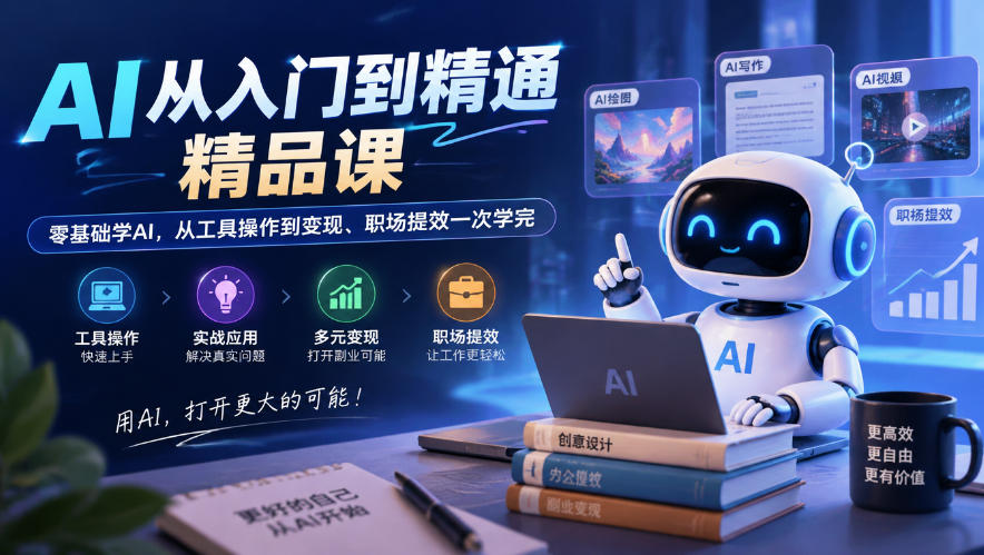 AI从入门到精通精品课，零基础学AI，从工具操作到变现、职场提效一次学完-御文网