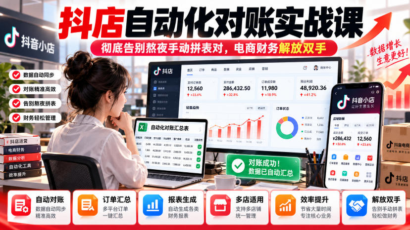抖店自动化对账实战课,彻底告别熬夜手动拼表对,账电商财务解放双手-御文网