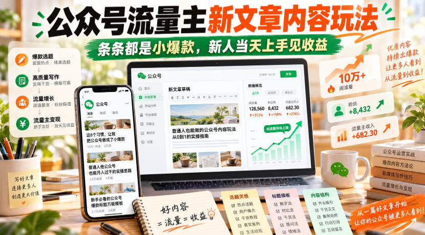 公众号流量主新文章内容玩法，条条都是小爆款，新人当天上手见收益-御文网