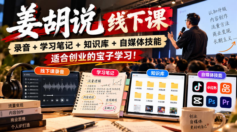 姜胡说线下课录音＋学习笔记＋知识库＋自媒体技能，​适合创业的宝子学习！-御文网
