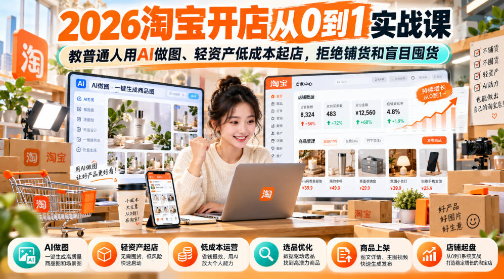 2026淘宝开店从0到1实战课,教普通人用AI做图、轻资产低成本起店,拒绝铺货和盲目囤货-御文网