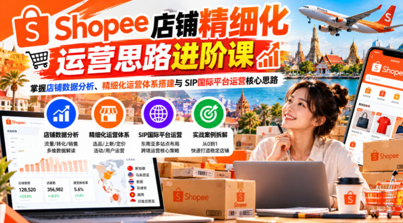 Shopee店铺精细化运营思路进阶课，掌握店铺数据分析、精细化运营体系搭建与SIP国际平台运营核心思路-御文网