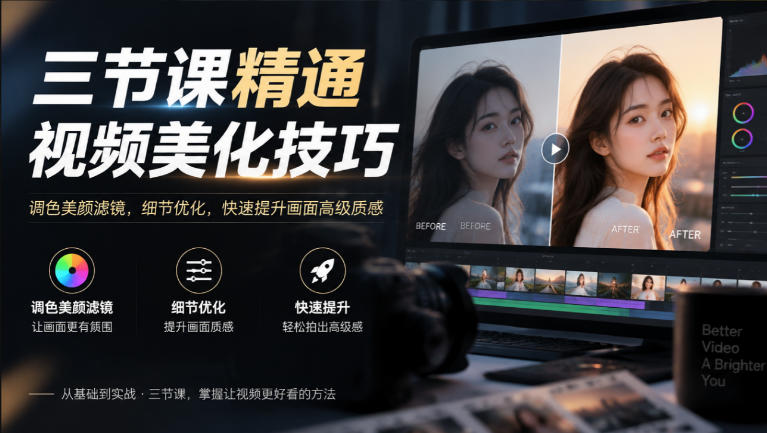 三节课精通视频美化技巧｜调色美颜滤镜，细节优化，快速提升画面高级质感-御文网