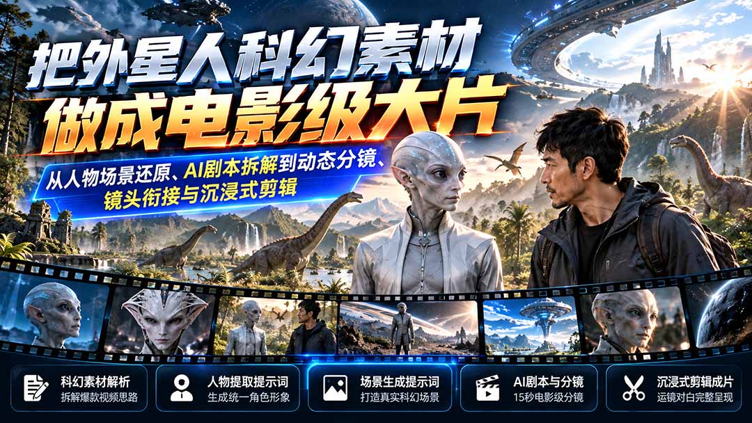 把外星人科幻素材做成电影级大片:从人物场景还原、AI剧本拆解到动态分镜、镜头衔接与沉浸式剪辑-御文网