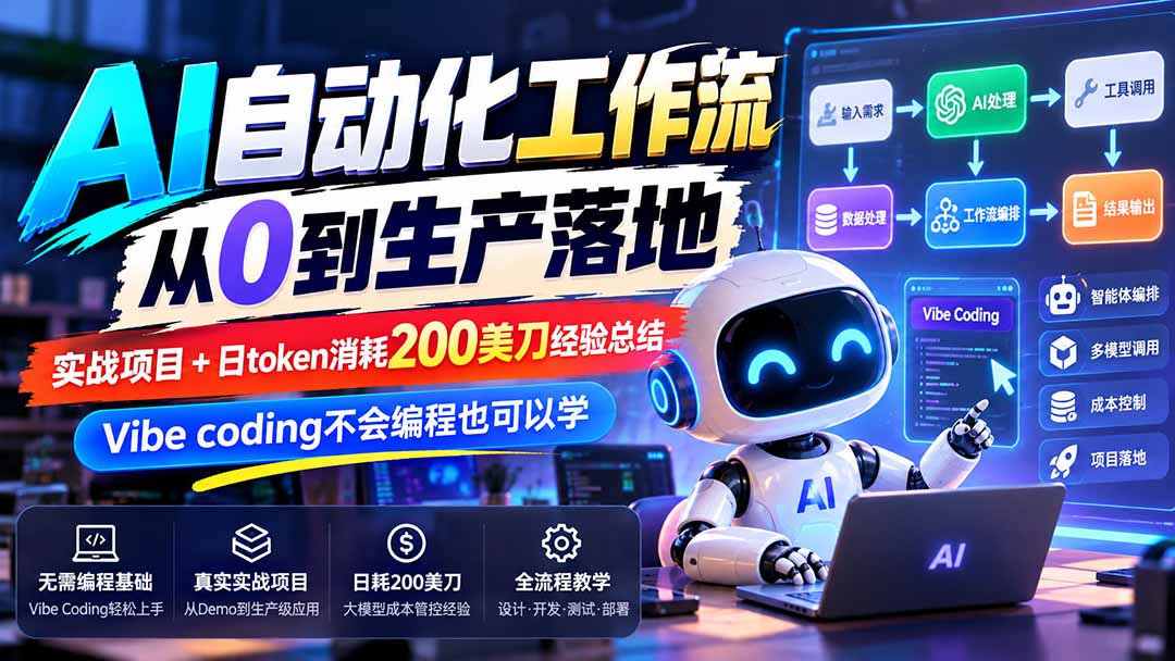 【无水印】AI自动化工作流从0到生产落地，实战项目+日token消耗200美刀经验总结，Vibe coding不会编程也可以学-御文网