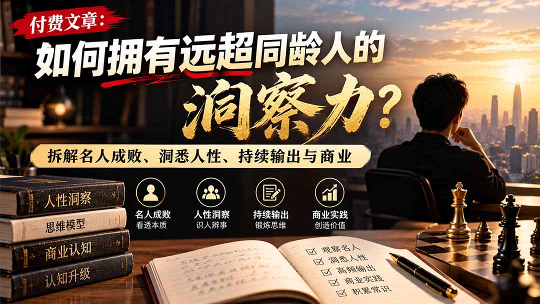 付费文章:如何拥有远超同龄人的洞察力?拆解名人成败、洞悉人性、持续输出与商业实践-御文网